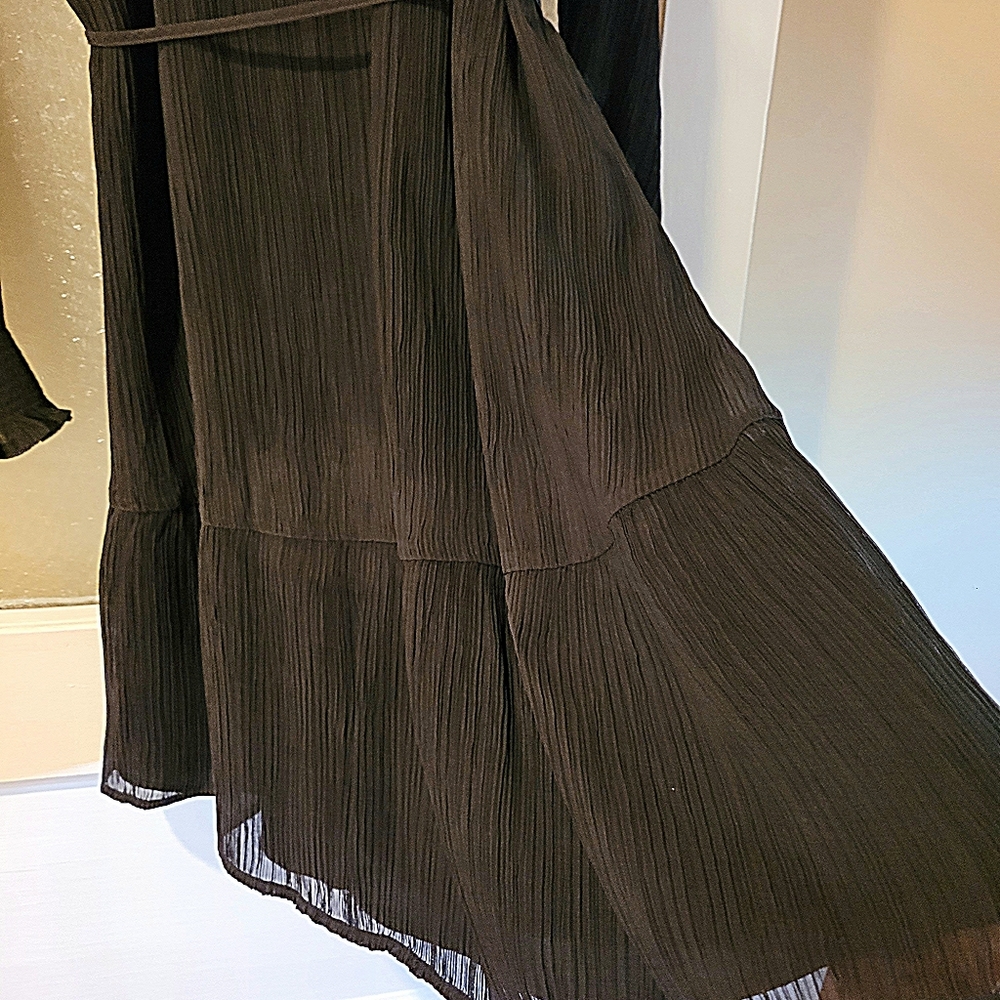 🍀❤️ NWT-LOFT-Midi Dress-Waist Sash-Long See Through- Sleeves Finely Pleaded-L - Picture 7 of 7